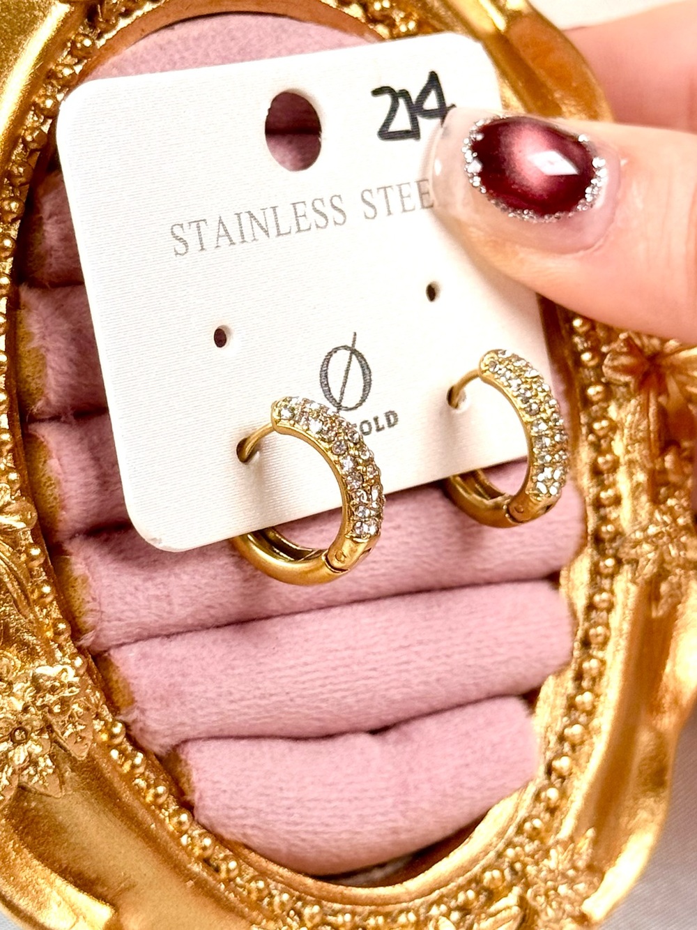 #138 18K Gold Plated 316L Stainless Steel Rhinestone Small Hoop Earrings